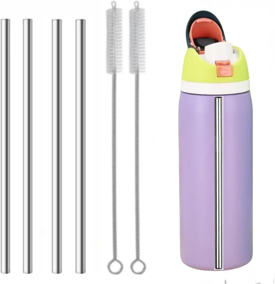 Straw Replacement for  Water Bottle 24 oz 32 oz, Metal Drinking Straw with Cleaner Brush Compatible with   24OZ/32OZ, Stainless Steel Straw Accessories for  Water Bottle