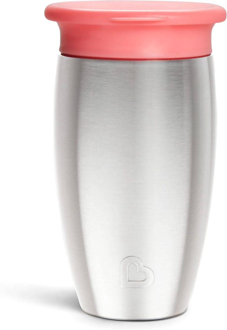 Stainless Steel Sippy Cups for Toddlers 1-3, Spill Proof Miracle 360 Cup, Insulated, 10 Ounce, Pink