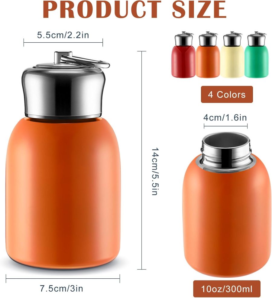 4 Pcs 10oz Mini Water Bottles Stainless Steel Slim Insulated  for Hot Cold Drink Thermal Small Vacuum Portable Water Bottle for Women Gifts Travel Camping Hiking (Bright Color) - Image 2