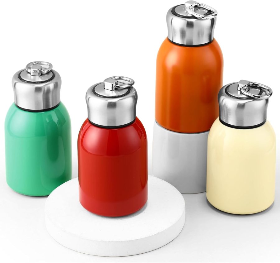 4 Pcs 10oz Mini Water Bottles Stainless Steel Slim Insulated  for Hot Cold Drink Thermal Small Vacuum Portable Water Bottle for Women Gifts Travel Camping Hiking (Bright Color)