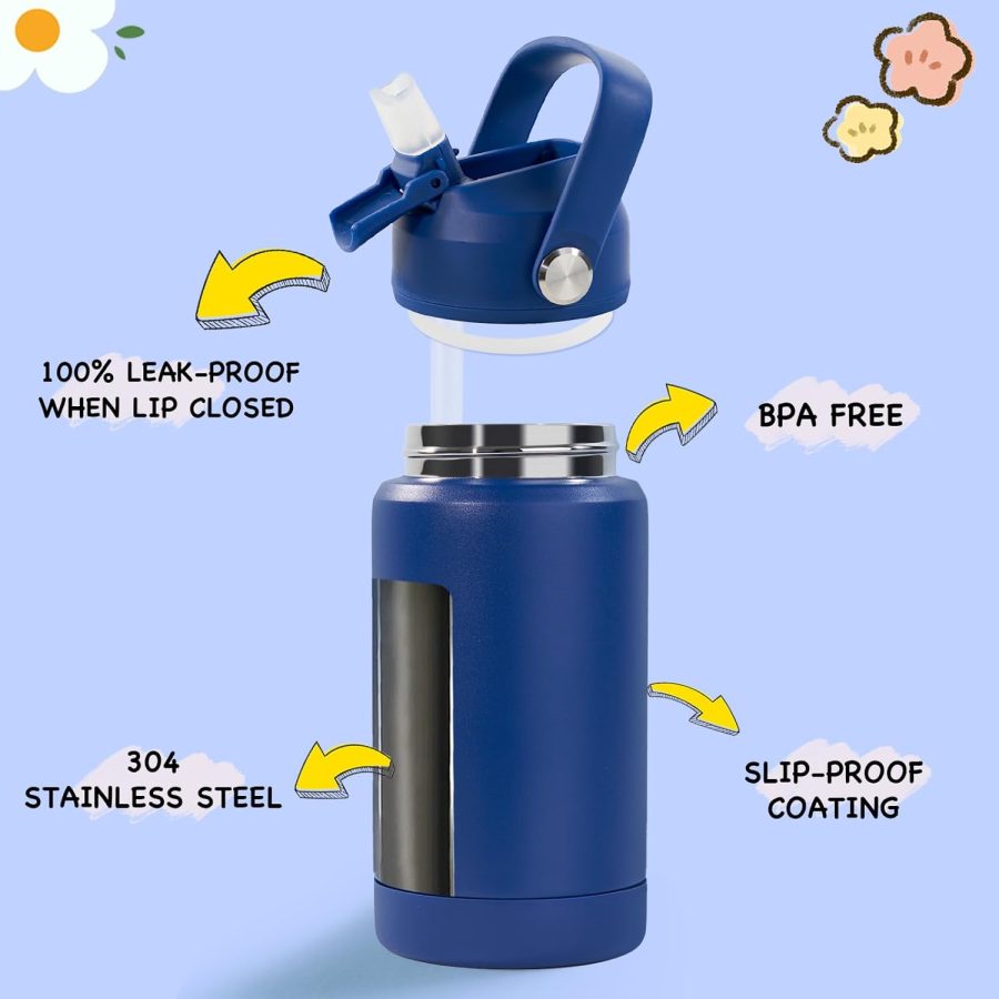 12oz Kids Water Bottle, Stainless Steel Insulated Water Bottle For Kids, Toddler Cup With Straws Leak-proof, Kids Water Bottles For School Boys Girls, BPA Free, Blue - Image 2