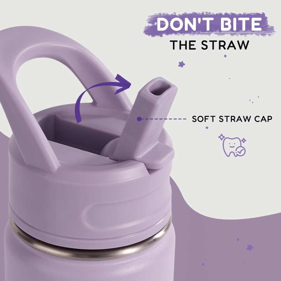 12oz Kids Water Bottle for School, Toddler Bottles with Straws, Stainless Steel Vacuum Insulated Water Bottle for Boys&Girls, Leak-Proof, BPA-Free, Purple - Image 2