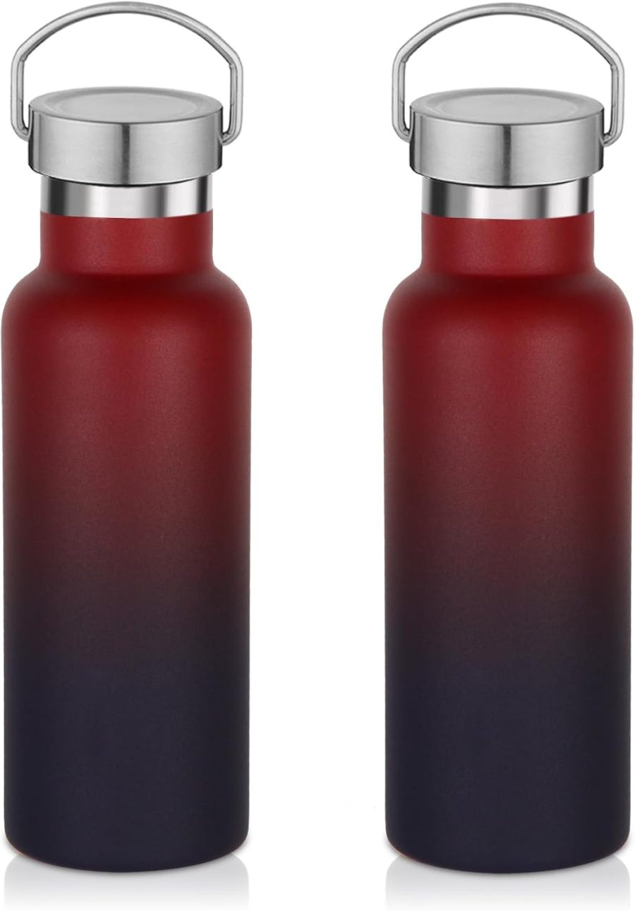 17oz Stainless Steel Water Bottle,Leak-Proof Sweat-Proof Travel Bottle,Double Wall Vacuum,Portable Insulated Cup,Reuseble Metal Bottle for School Sport Hiker Kid,Red Purple(2Packs)