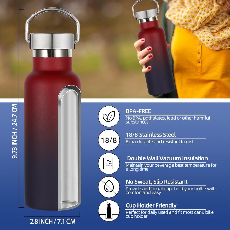 17oz Stainless Steel Water Bottle,Leak-Proof Sweat-Proof Travel Bottle,Double Wall Vacuum,Portable Insulated Cup,Reuseble Metal Bottle for School Sport Hiker Kid,Red Purple(2Packs) - Image 2