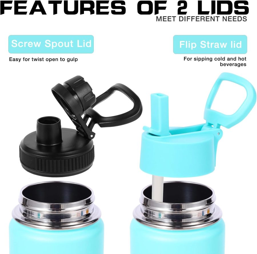 20oz Insulated Stainless Steel Water Bottle with Straw Lid,Kids Wide Mouth Double Wall Vacuum Cups with Handle,Reusable Outdoor Sports Metal Bottles,Travel Flask Keep Cold(Green Blue,1) - Image 2