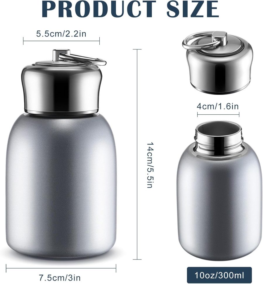 4 Pcs 10oz Mini Water Bottles Stainless Steel Slim Insulated  for Hot Cold Drink Thermal Small Vacuum Portable Water Bottle for Women Gifts Travel Camping Hiking (Silver) - Image 2