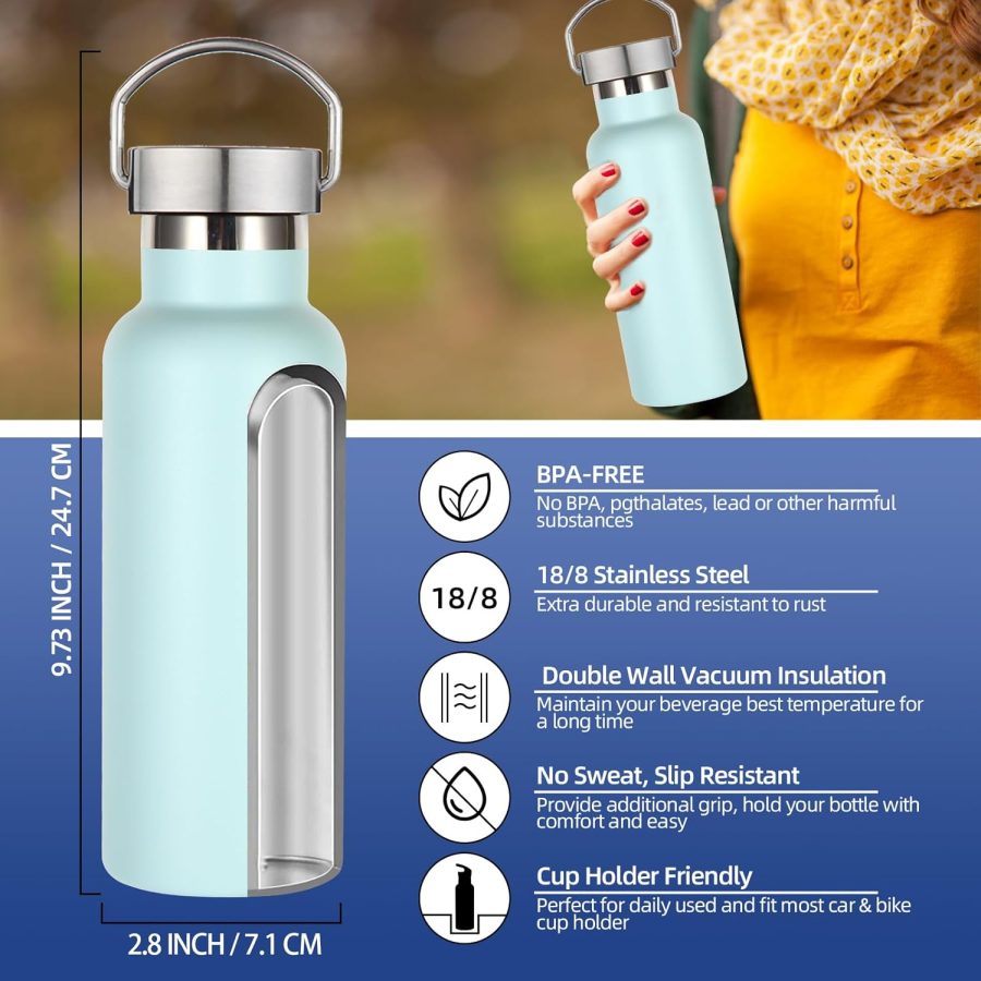 17oz Stainless Steel Water Bottle,Leak-Proof Sweat-Proof Travel Bottle,Double Wall Vacuum,Portable Insulated Cup,Reuseble Metal Bottle for School Sports Hikers Kids,Fog(2Packs) - Image 2