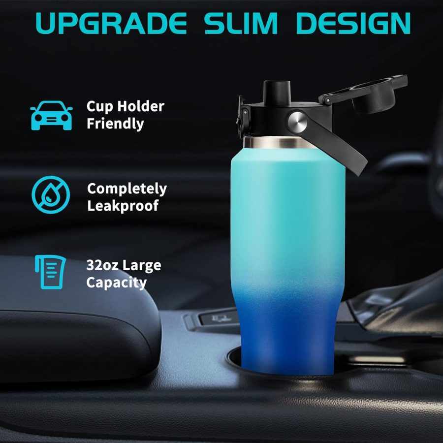 32 OZ Stainless-steel Insulated Water Bottles - Cold 48H & Hot 24H, Leak-Proof Metal Water Flask with Sleeve, Protective Boot, BPA Free Vacuum Insulated 32 Oz Water Bottle Fits In Cup Holder - Image 2