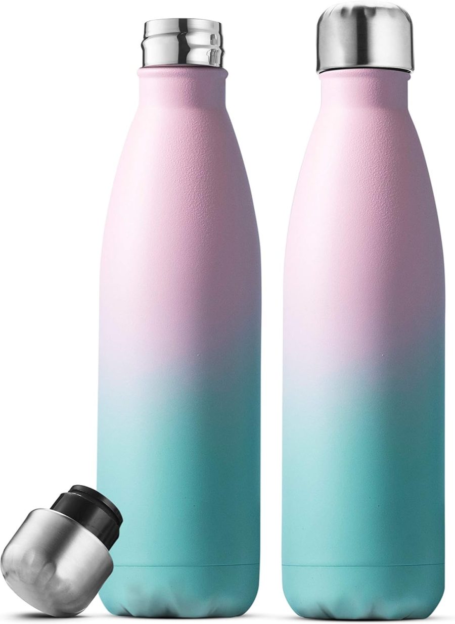 Triple-Insulated Stainless-Steel Water Bottle (set of 2) 17 Oz, Sleek Bottles, Keeps Hot & Cold, 100% Leakproof, Sweat- Proof Water Bottles, Great for Travel, Picnic & Camping