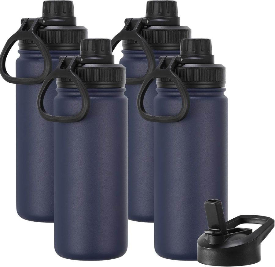 16 oz Kids Water Bottle for School Stainless Steel Double Wall Vacuum Insulated Water Bottle with Straw lids & Spout Lid, Leakproof BPA Free (Navy,4)